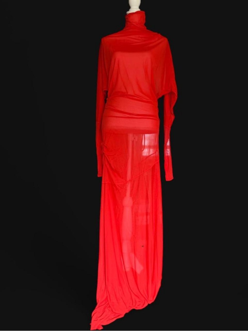 Proenza Schouler Red Sheer Turtleneck Maxi Dress - Picture 2 of 7